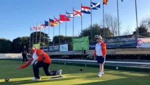 Holland members of Bowls Europe playing lawn bowls tournament